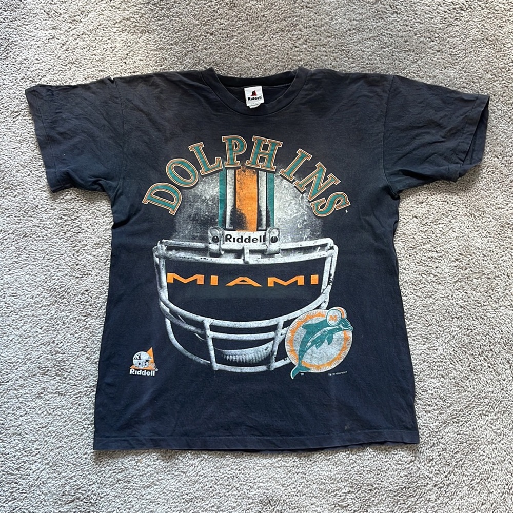 Vintage 1996 Miami Dolphins Riddell Helmet NFL T Shirt USA Large 22” x 27”